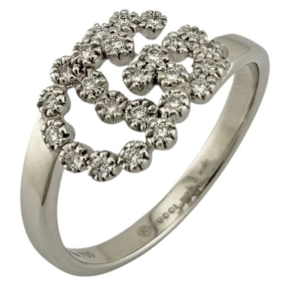 Gucci Running Double G Ring, Size 8.5, 18K Gold, Diamond, Women's, GUCCI - Picture 1 of 9